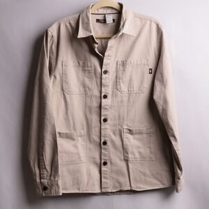 Dutch Bros Coffee Men Medium Tan Twill Chore Shirt Jacket Utility 4-Pocket